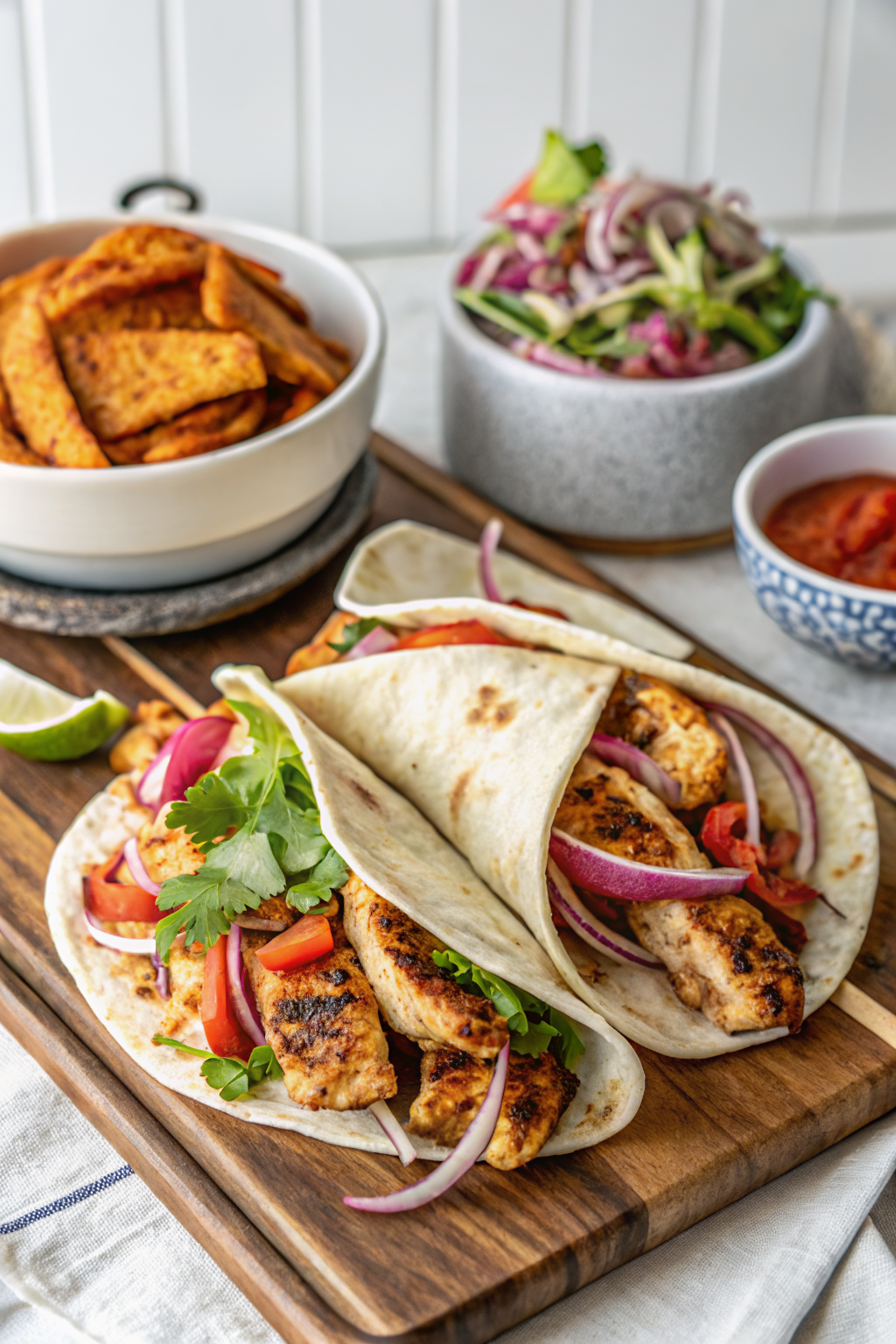 Chicken Shawarma beautifully presented from an overhead angle