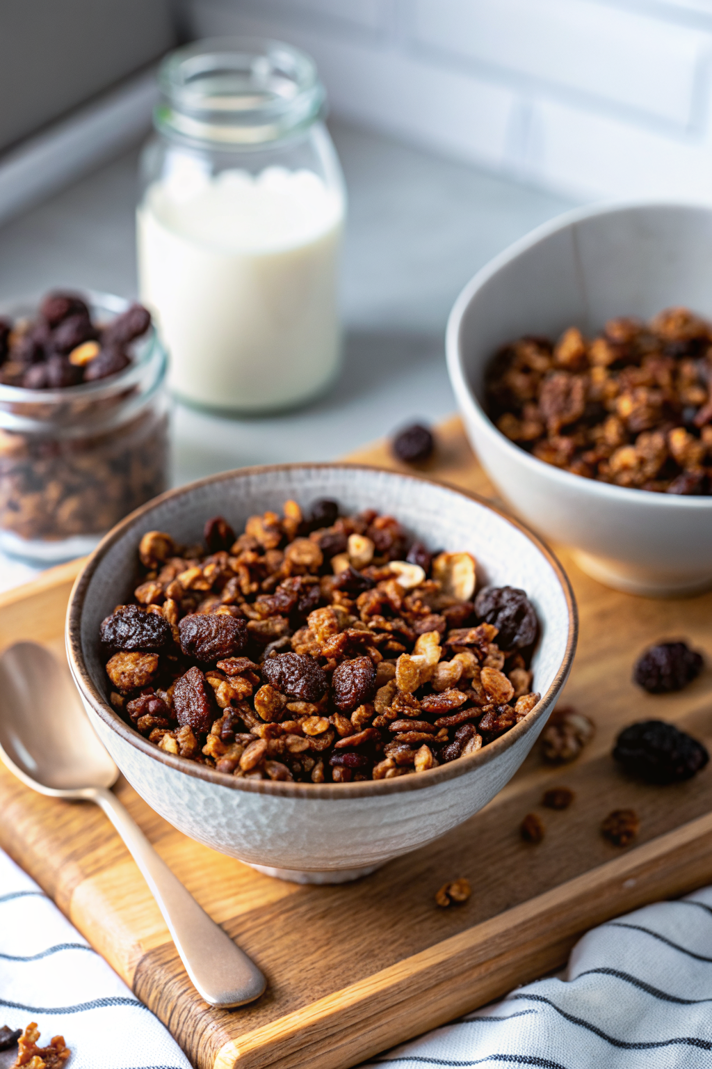 Chocolate Granola slice on plate showing perfect texture and swirl pattern