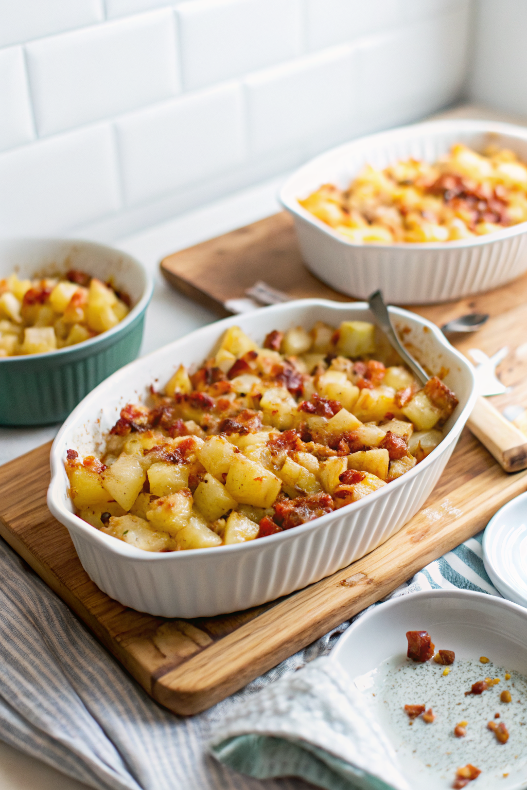 Crispy Cheese Bacon Potatoes ingredients organized and measured on kitchen counter