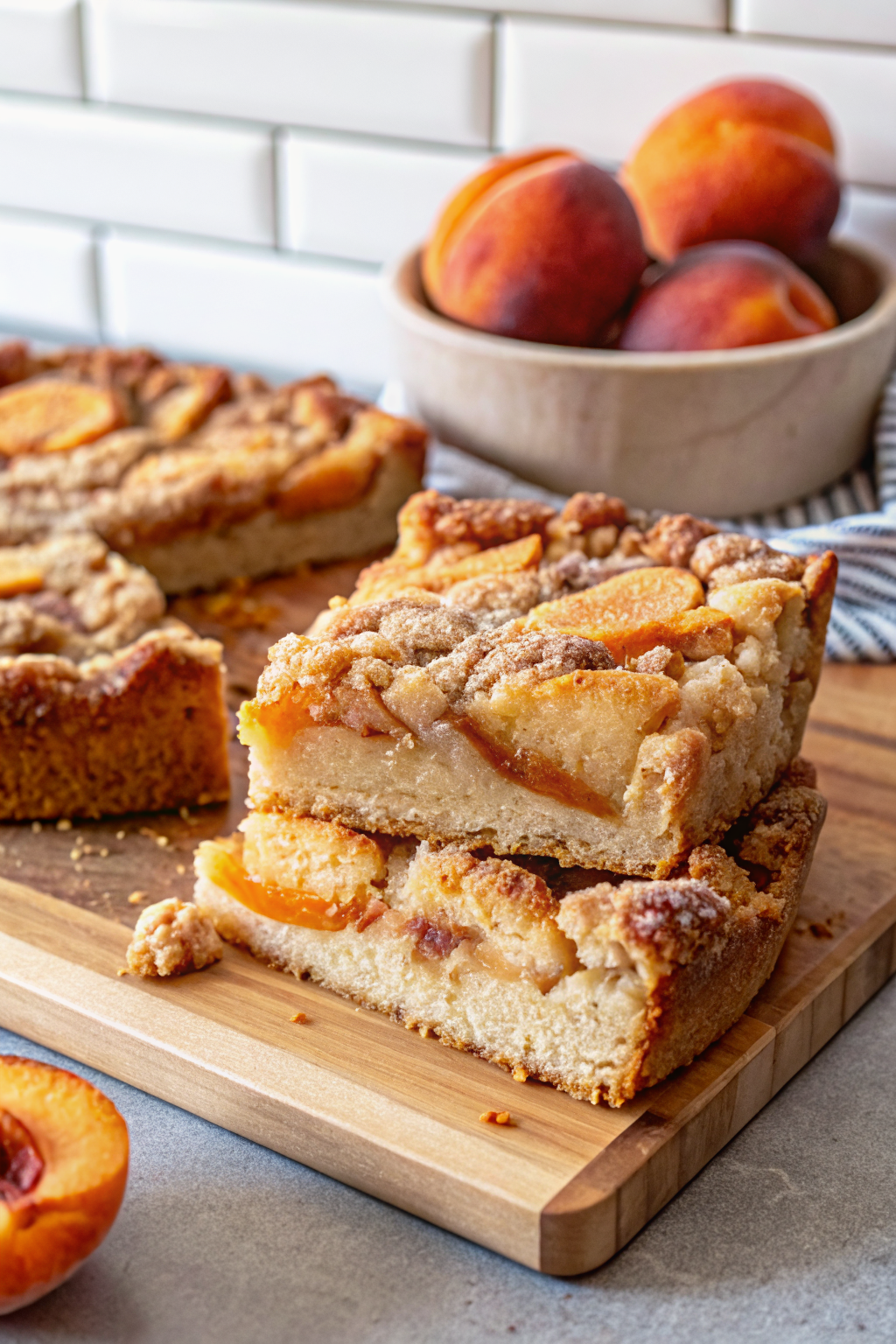 Peach Coffee Cake ingredients organized and measured on kitchen counter