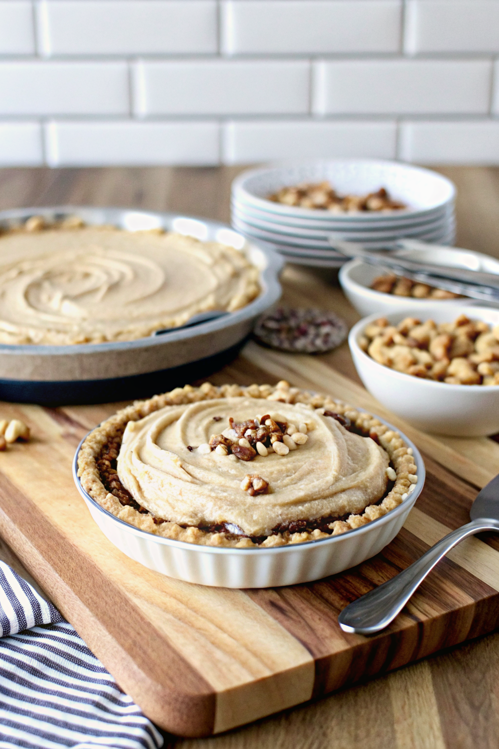 Peanut Butter Pie beautifully presented from an overhead angle