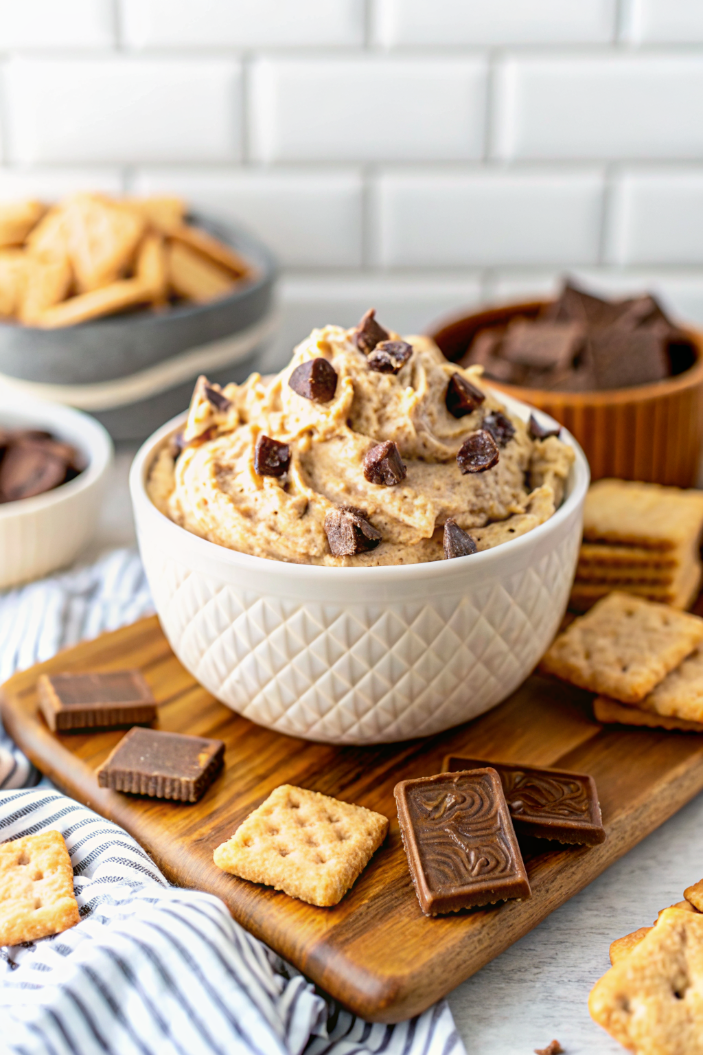 Reese's Peanut Butter Cookie Dough Dip beautifully presented from an overhead angle