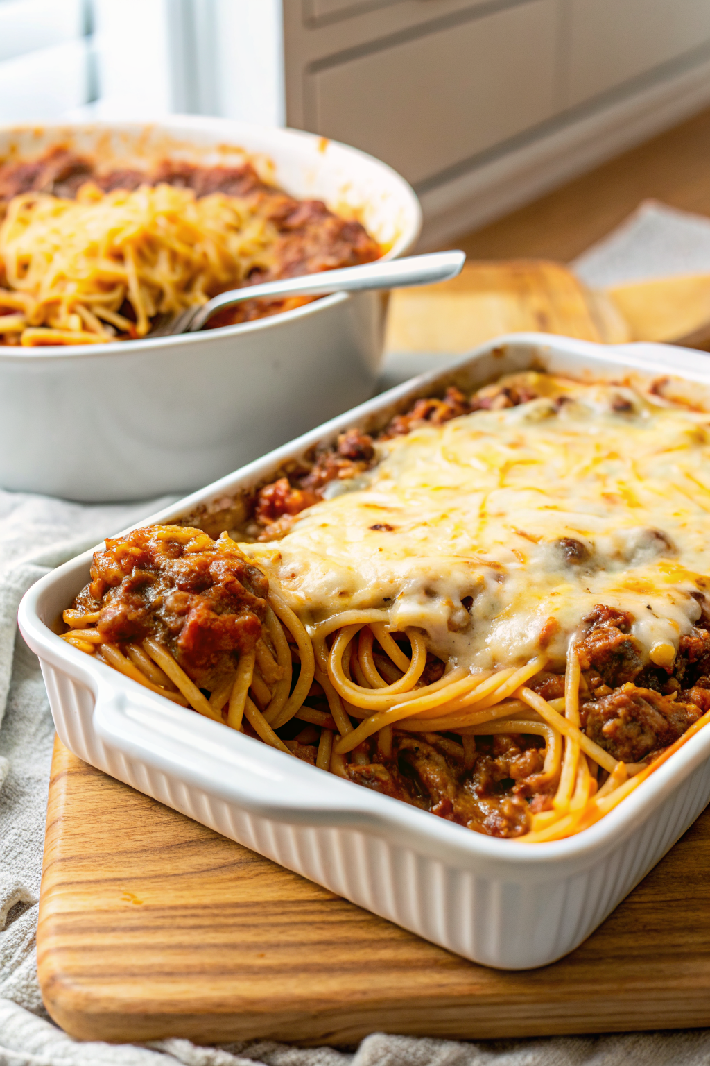 Spaghetti Bake ingredients organized and measured on kitchen counter